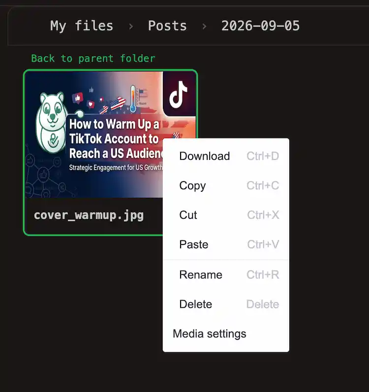 Click file manager's Media Settings